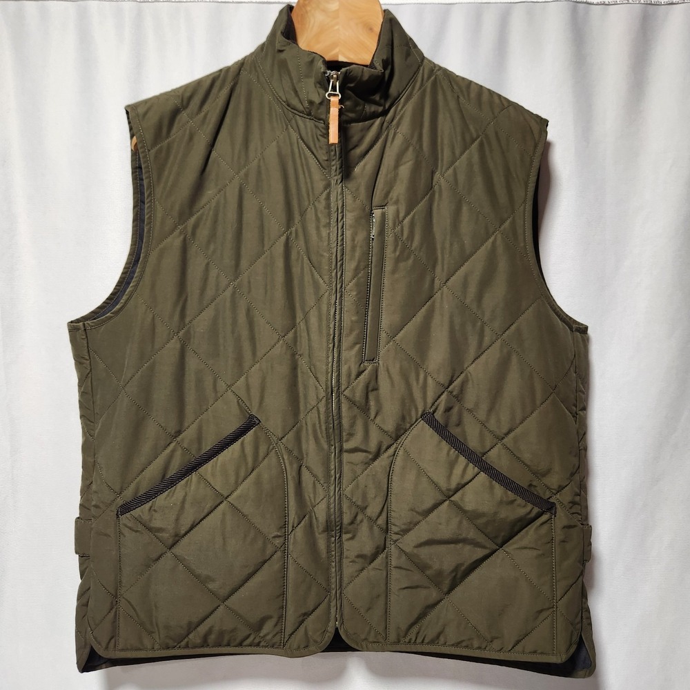 men's J. CREW Sussex Vest Green Quilted full-zip PrimaLoft corduroy collar sz XL